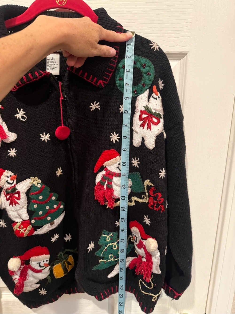 Tiara International Vtg Christmas Snowman Full Zip Cardigan L Holiday Whimsical - Picture 9 of 12